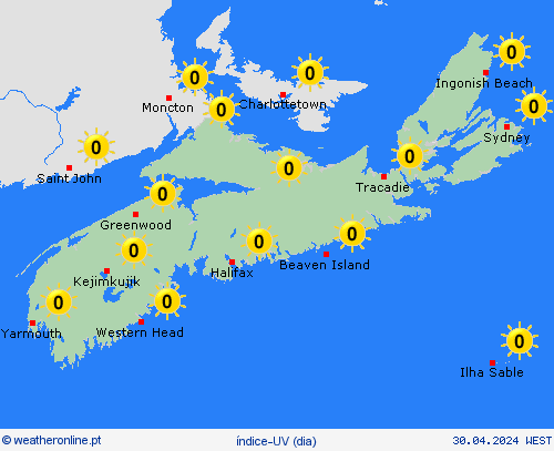 índice-uv Nova Escócia América do Norte mapas de previsão