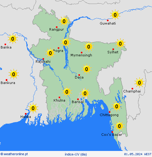 índice-uv Bangladesh Ásia mapas de previsão