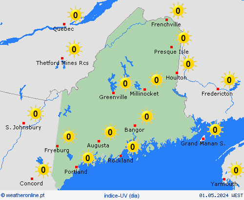 índice-uv Maine América do Norte mapas de previsão