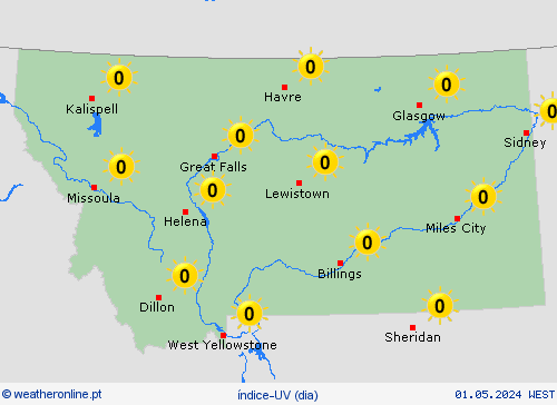índice-uv Montana América do Norte mapas de previsão