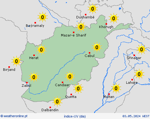 índice-uv Afeganistão Ásia mapas de previsão