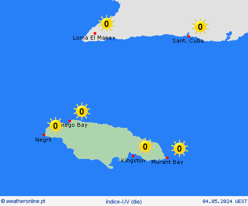 índice-uv Jamaica América Central mapas de previsão