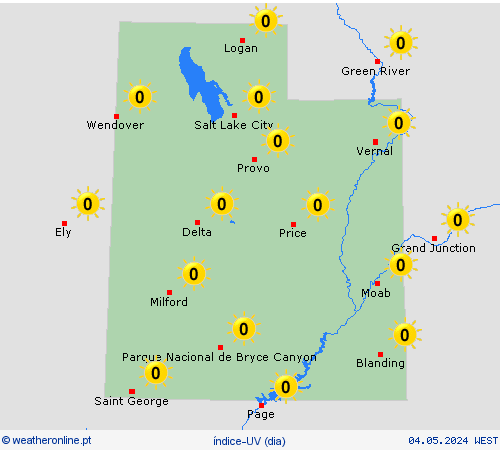 índice-uv Utah América do Norte mapas de previsão
