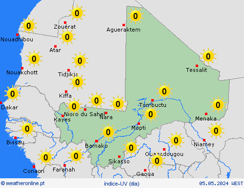 índice-uv Mali África mapas de previsão