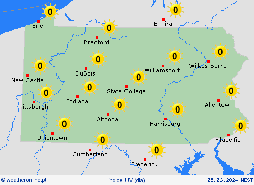índice-uv Pensilvânia América do Norte mapas de previsão