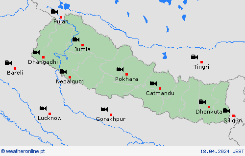 webcam Nepal Ásia mapas de previsão