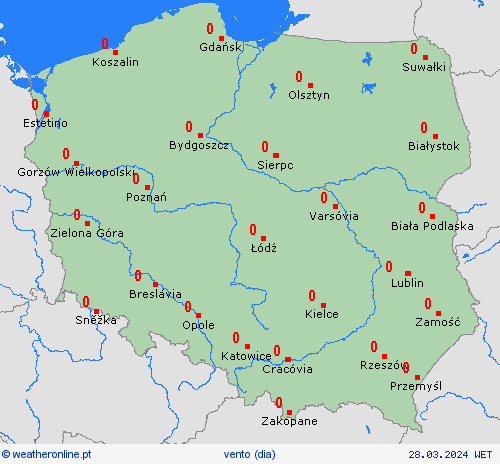 vento Polónia Europa mapas de previsão