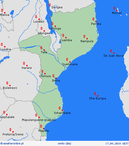 vento Moçambique África mapas de previsão
