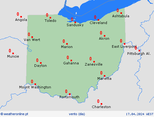 vento Ohio América do Norte mapas de previsão