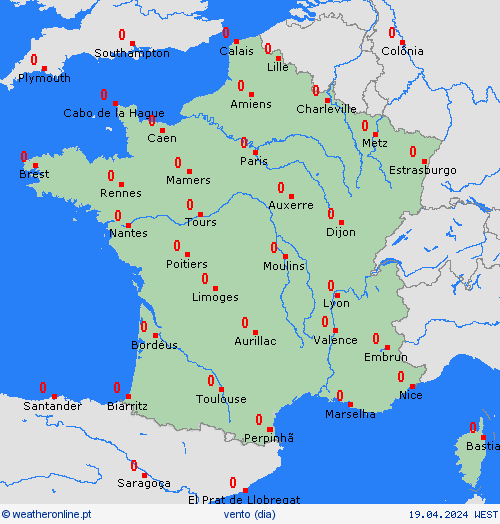 vento França Europa mapas de previsão