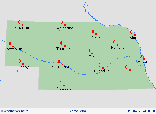vento Nebraska América do Norte mapas de previsão