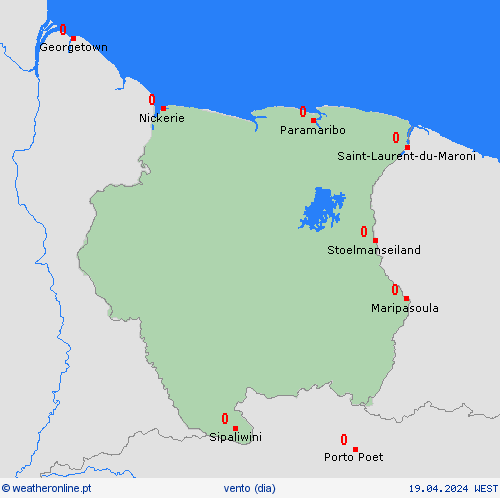 vento Suriname América do Sul mapas de previsão