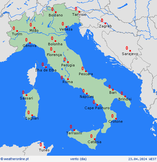 vento Itália Europa mapas de previsão