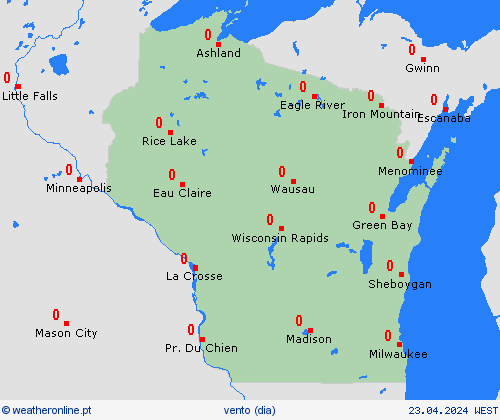vento Wisconsin América do Norte mapas de previsão