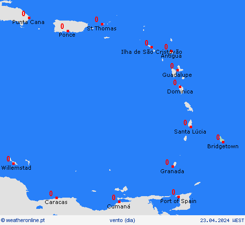 vento Barbados América do Sul mapas de previsão