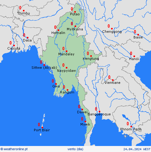 vento Myanmar Ásia mapas de previsão