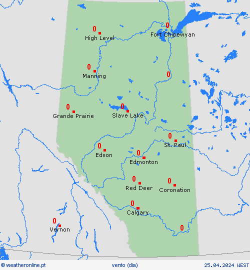vento Alberta América do Norte mapas de previsão