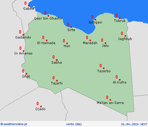 vento Líbia África mapas de previsão