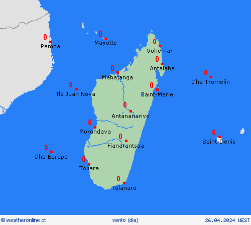 vento Madagáscar África mapas de previsão