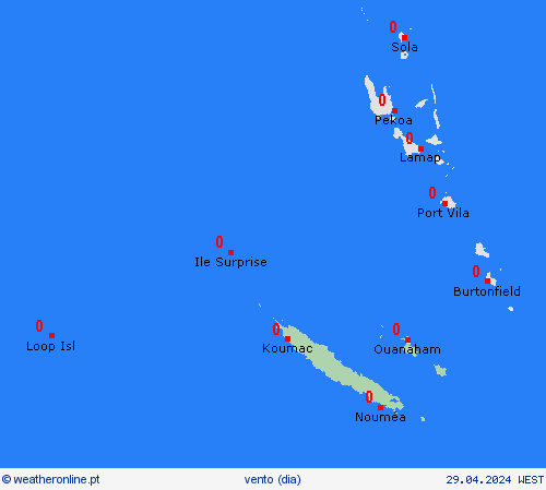 vento Nova Caledónia Oceânia mapas de previsão