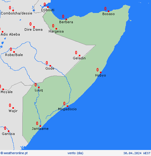 vento Somália África mapas de previsão
