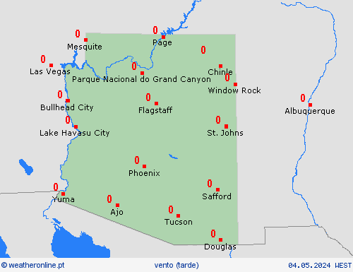 vento Arizona América do Norte mapas de previsão