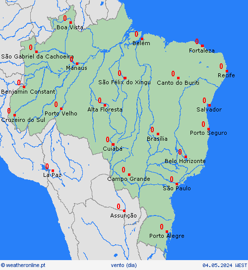 vento Brasil América do Sul mapas de previsão