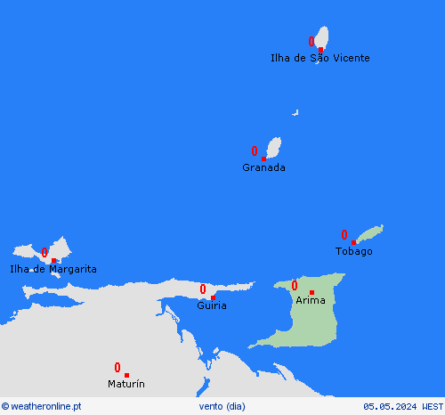 vento Trinidad e Tobago América do Sul mapas de previsão
