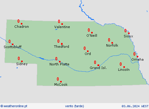 vento Nebraska América do Norte mapas de previsão
