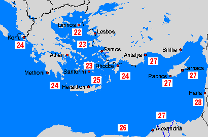East Mediterranean Mapas da temperatura da água