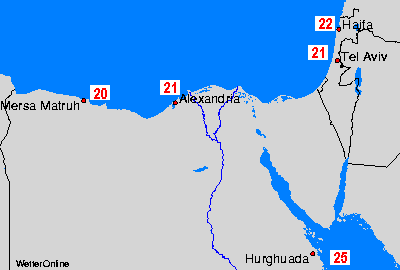 Egypte, Isreal Mapas da temperatura da água