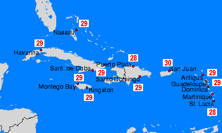 Caribian Mapas da temperatura da água