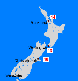 New Zealand Mapas da temperatura da água
