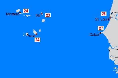 Cap Verde Mapas da temperatura da água